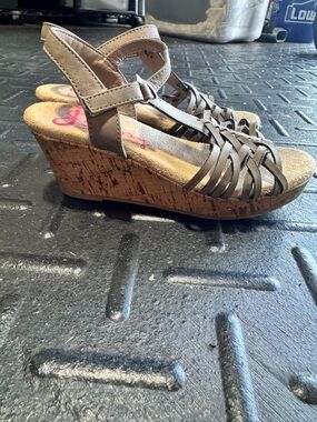 Jellypop Taupe Woven Cork Wedge Sandals
